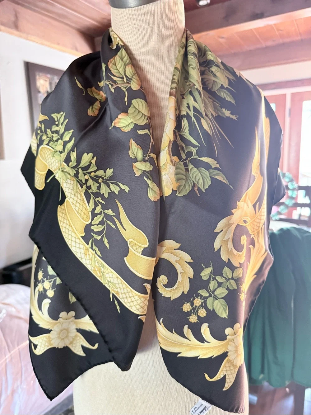 Salvatore Ferragamo Birds Black Silk Scarf
